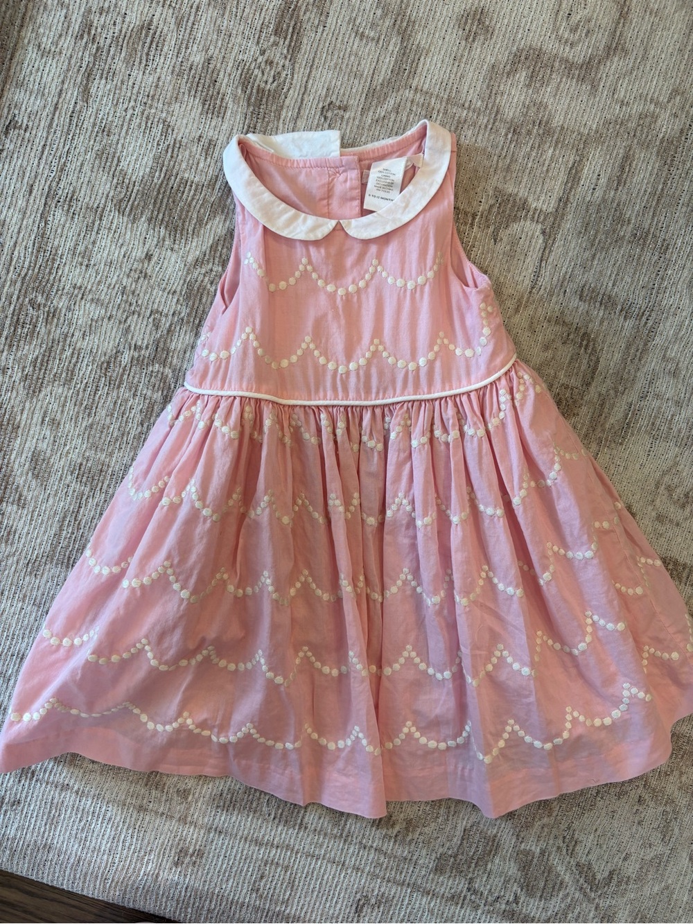 Janie and Jack Pink Sleeveless Scallop-Embroidered Dress with White Collar